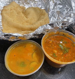 Channa Batura with fried bread and veggie soup - delicious! at Udupi Cafe in Tempe