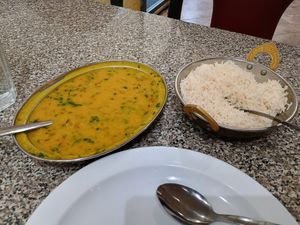 Dal Fry (yellow and red lentils) with rice at Udupi Cafe in Tempe