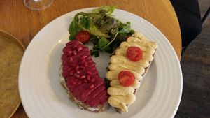 Hummus and beetroot spread sandwich at Mondieu - Panska in Bratislava