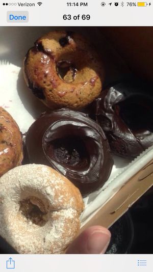 Amazing chocolate, blueberry and nutmeg vegan donuts! at CLE Juice Box in Mentor