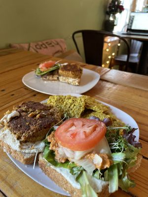 Vegan “Chicken” Patty Chickpea Based Sandwich   at Natural Living Food Co-op and Cafe in League City