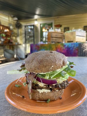 Vegan Love Your Liver Tex Mex Burger  at Natural Living Food Co-op and Cafe in League City