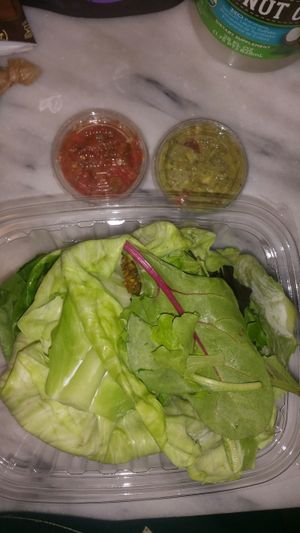 Nut meat tacos, spring mix, salsa and guacamole at Natural Living Food Co-op and Cafe in League City