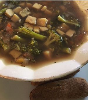 Veggie Soup with the best vegan breadsticks ever at Natural Living Food Co-op and Cafe in League City