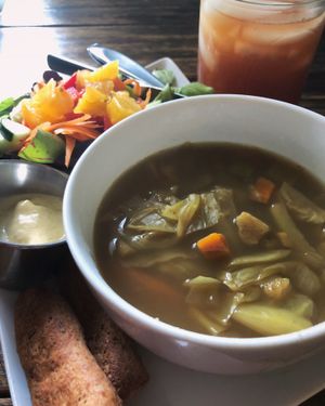 Soup, salad and kombucha  at Natural Living Food Co-op and Cafe in League City