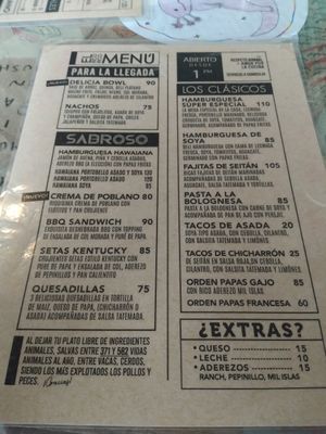 Menu at La Ruta Vegana in Mazatlan
