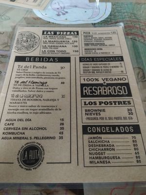 Menu at La Ruta Vegana in Mazatlan