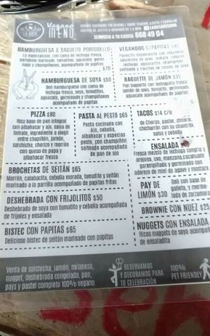 menu at La Ruta Vegana in Mazatlan