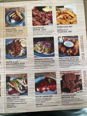 Menu, June 2022.   at La Ruta Vegana in Mazatlan