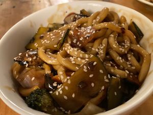 Udon teriyaki  at La Ruta Vegana in Mazatlan