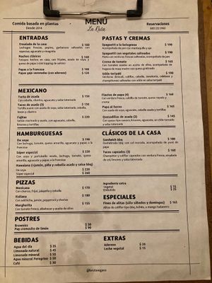 La Ruta Menu at La Ruta Vegana in Mazatlan