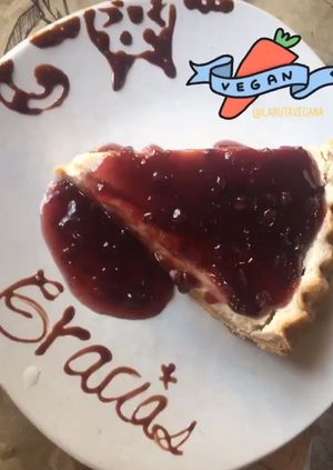 Lime cheesecake with berry jam. at La Ruta Vegana in Mazatlan