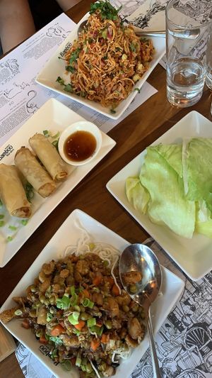 Spring rolls, lettuce wraps, and Chinese bhel at Inchin's Bamboo Garden in Cleveland