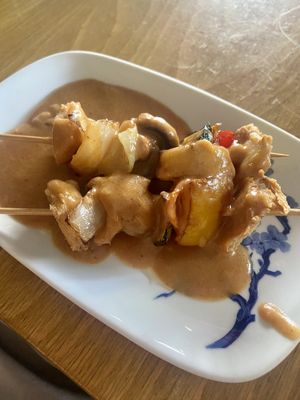 vegan chicken skewers with peanut sauce  at Sampan in Frankfurt