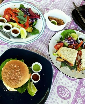 Vegan Mushroom Burger + Grilled vegetables + Vegetable Sandwich  at FatCat in Pai