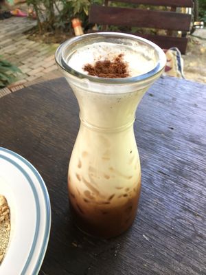 Iced mocha with coconut milk at FatCat in Pai