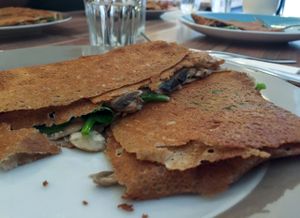 Mushroom and cheese savoury crepe at Rue de Creperie in Fitzroy