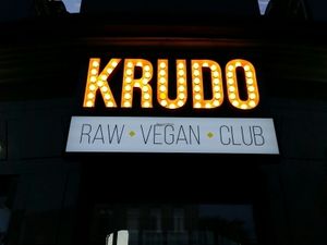 night signage at Krudo Club in Kyiv