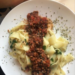 Lentilbolognese vegan at StrandCafe Sassnitz in Sassnitz