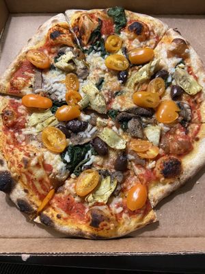 Forager Pizza with vegan cheese - delicious! at Zaza in Conway