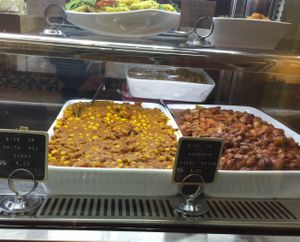 Vegan curry and baked beans at The Village Idiot Cafe in Belgrave