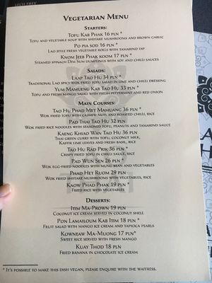 Vegetarian Menu at Lao Thai   in Gdansk