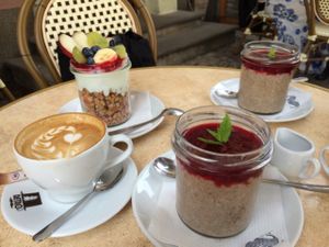 ";Special"; oatmeal : buckwheat with nut milk and raspberry topping  at Retro in Gdansk