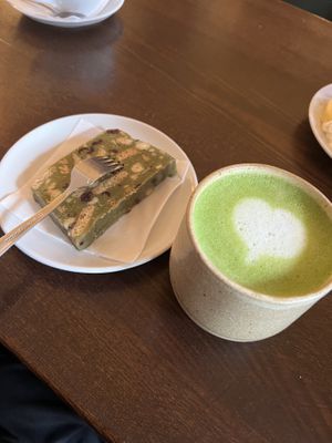 Matcha latte and matcha block  at Retro in Gdansk