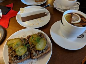 sandwich with vegan paté and millet cake at Retro in Gdansk