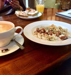 Porridge made in almond milk, with the Squirrel toppings: nuts & maple syrup at Retro in Gdansk