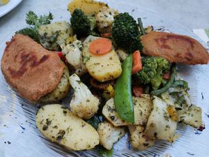 Seitan Schnitzel with Veggies and Herbs at Landgasthof Hindelwanger Adler in Stockach