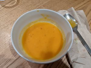 A very delicious pumpkin and ginger soup at daTerra - Baixa in Porto