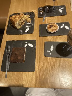 Rhubarb crumble cake, peanut slice and pastel de nata  at daTerra - Baixa in Porto