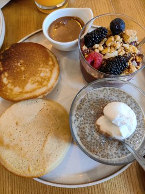 Pancakes, chia pudding and açai at daTerra - Baixa in Porto