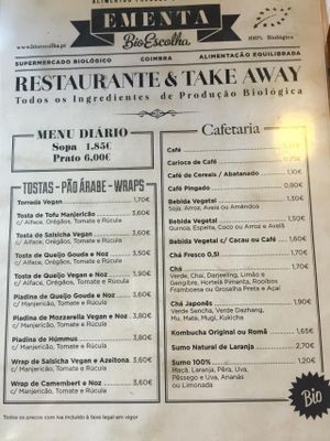 Menu at Bioescolha in Coimbra