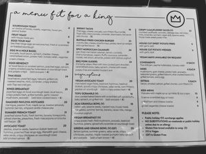 Menu  at Kings of the Castle Cafe in Geelong