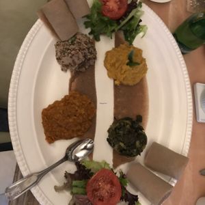 The vegan sampler platter for two. Amazing! at Queen of Sheeba in West Palm Beach