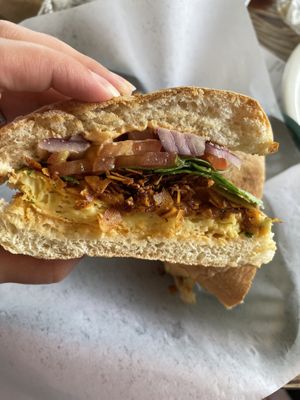 Vegan Just Egg breakfast sandwich  at Morning Brew - Kailua in Kailua