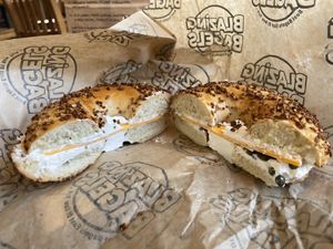 Garlic with cream cheese, capers, and cheddar   at Blazing Bagels in Bellevue