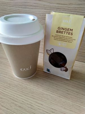 Vegan belgian chocs + cappuccino at BRU - EXKi - TA in Zaventem