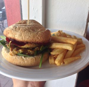vegan lentil burger  at Patten's on Bridge in Korumburra