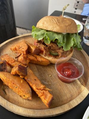 Mushroom sandwich with yams at Cafe Gratitude in San Diego