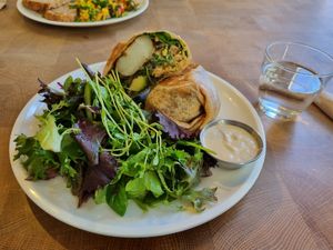 Tofu scramble wrap at Cafe Gratitude in San Diego