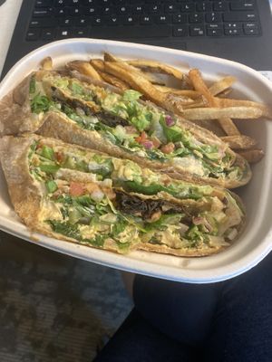 Yo soy fuerte-mushroom carnitas crunchwrap  at Cafe Gratitude in San Diego