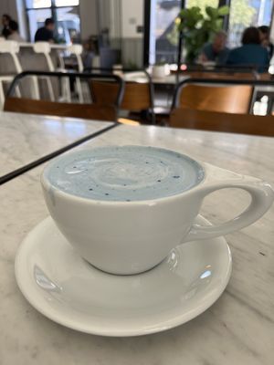 Blauer Spirulina Latte   at Cafe Gratitude in San Diego