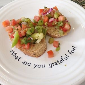 Some sort of bruschetta that came with the Cast-Iron Quiche at Cafe Gratitude in San Diego