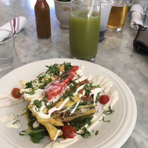 Seasonal Mexican Lasagna is Cacao mole!:) at Cafe Gratitude in San Diego