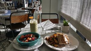 Poweful yogurt, Content wrap, Illuminated smoothie at Cafe Gratitude in San Diego