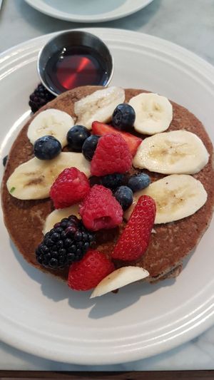 Vegan pancakes at Cafe Gratitude in San Diego