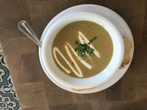 Leek Potato Soup & Baguette  at Cafe Gratitude in San Diego
